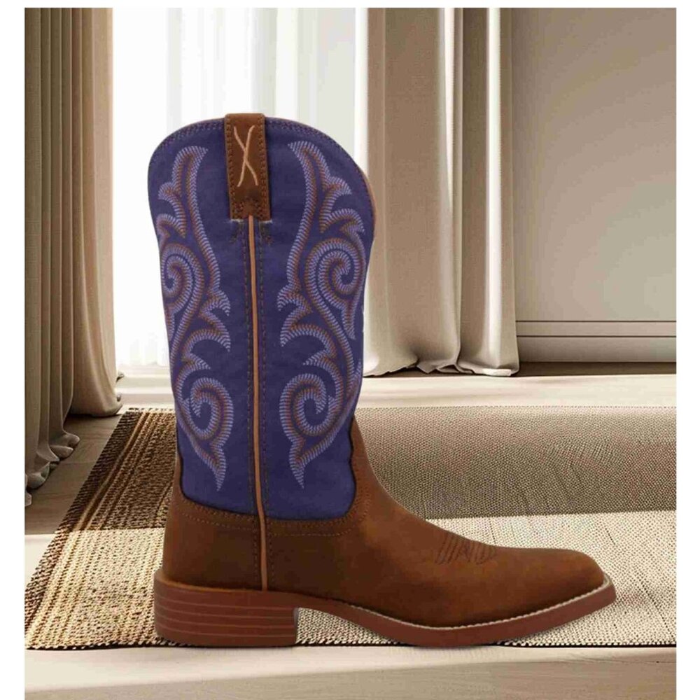 Twisted X Womens Broad Square Toe Brown Purple Stitching Cowboy Boots